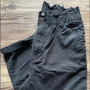 Womens high rise paper bag tapered jeans.